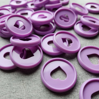 24mm plastic disc, purple with heart