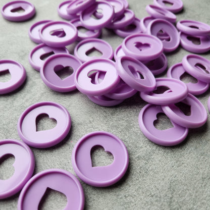 24mm plastic disc, purple with heart