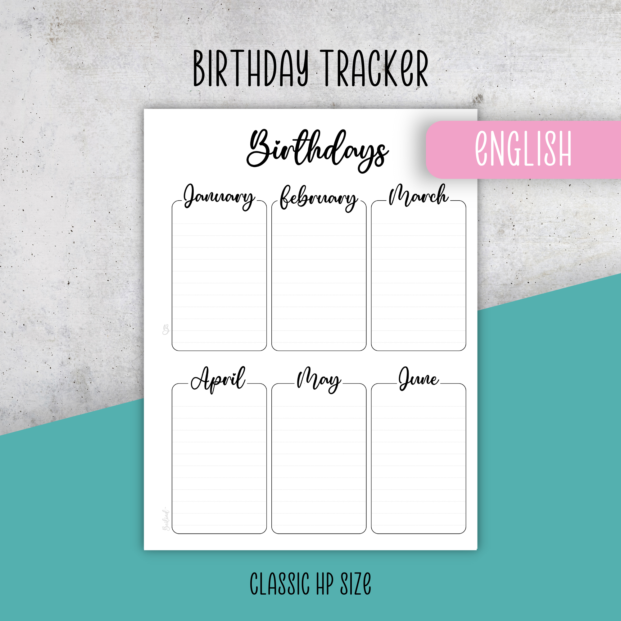 Birthday Tracker, Classic Size Insert