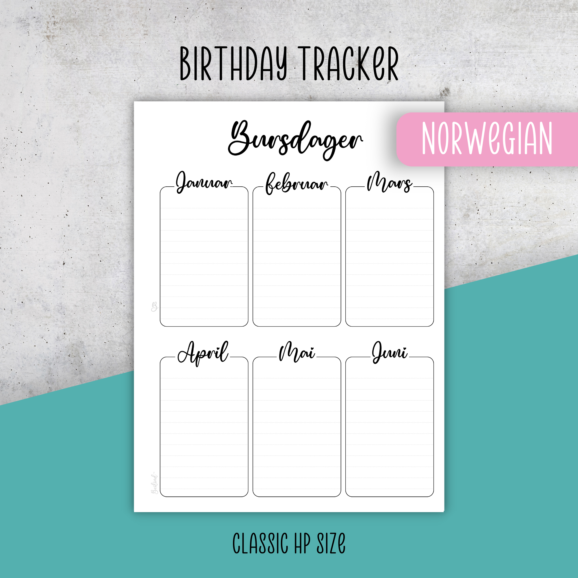Birthday Tracker, Classic Size Insert