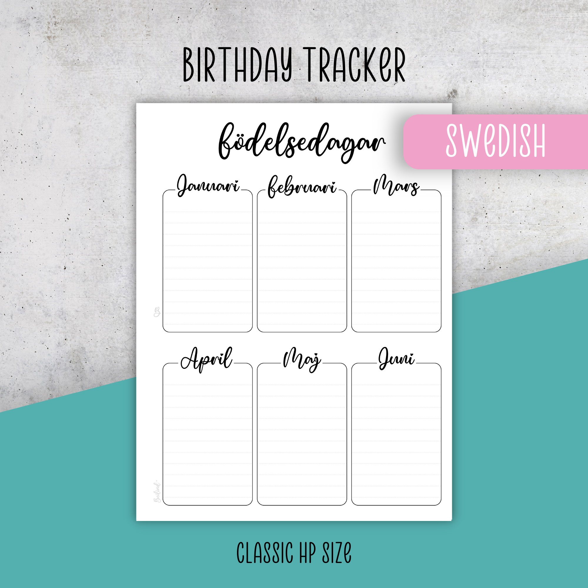 Birthday Tracker, Classic Size Insert