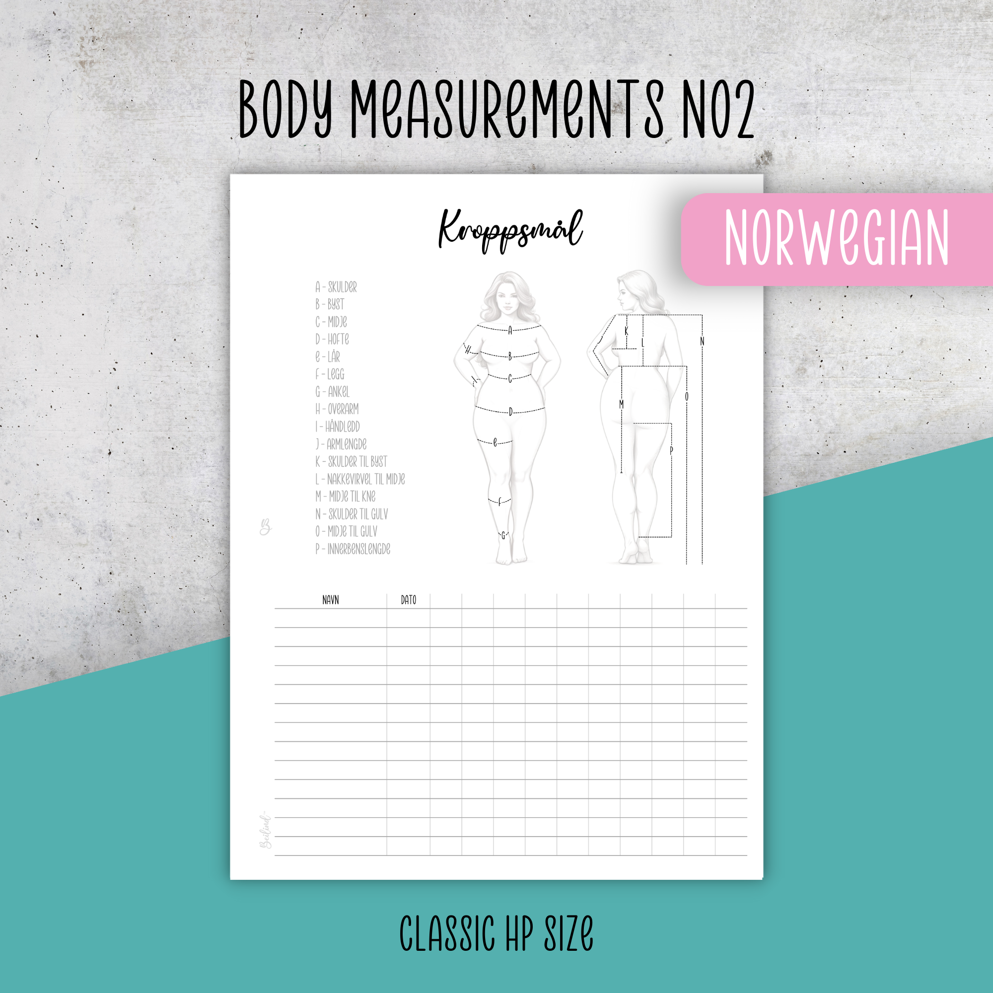Body Measurements No2, Classic Size Insert