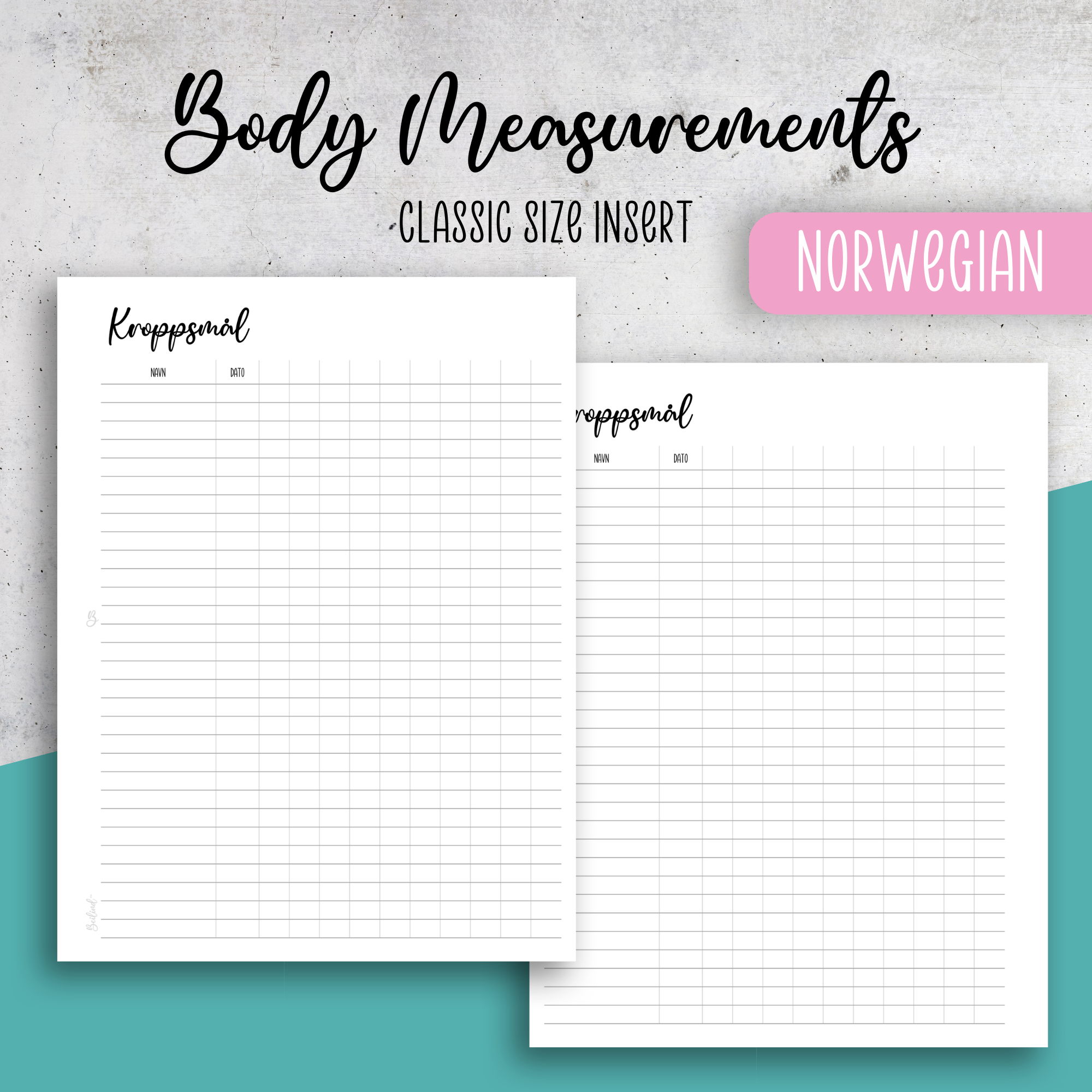 Body Measurements, Classic Size Insert