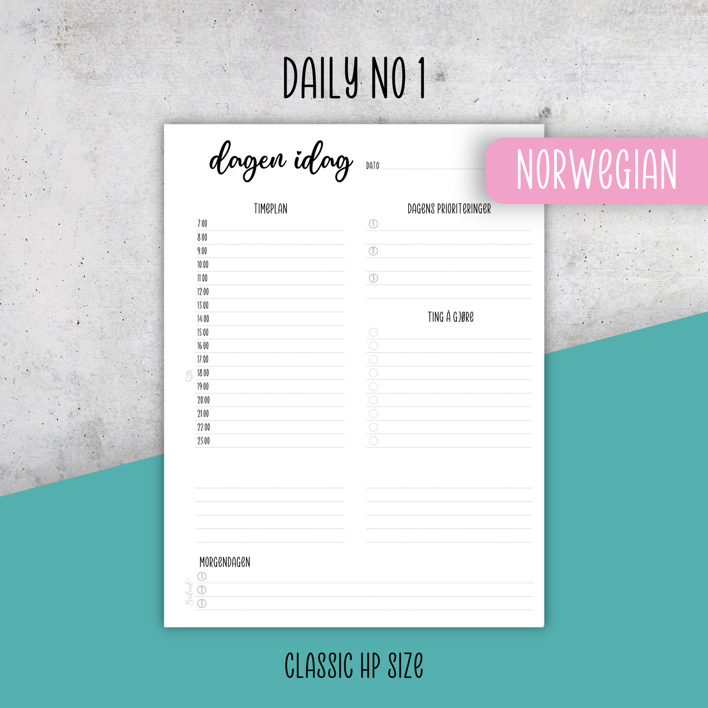 Daily Page No 1, Classic Size Insert