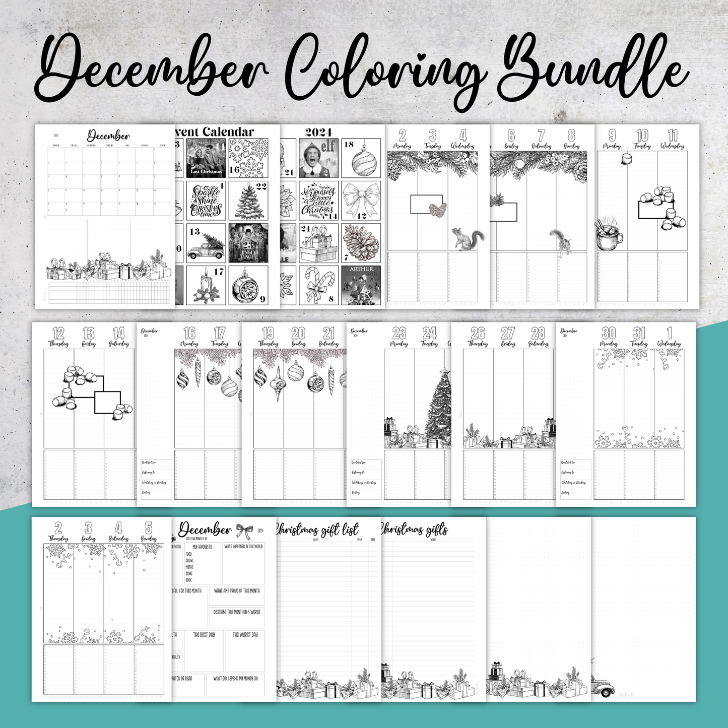 December 2024 Coloring, Classic Size Planner Insert