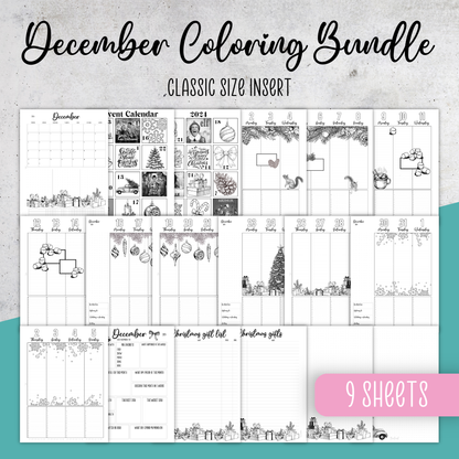 December 2024 Coloring, Classic Size Planner Insert