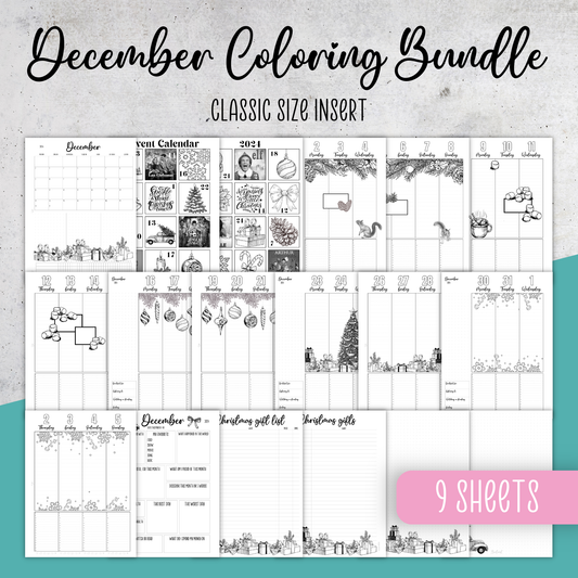 December 2024 Coloring, Classic Size Planner Insert