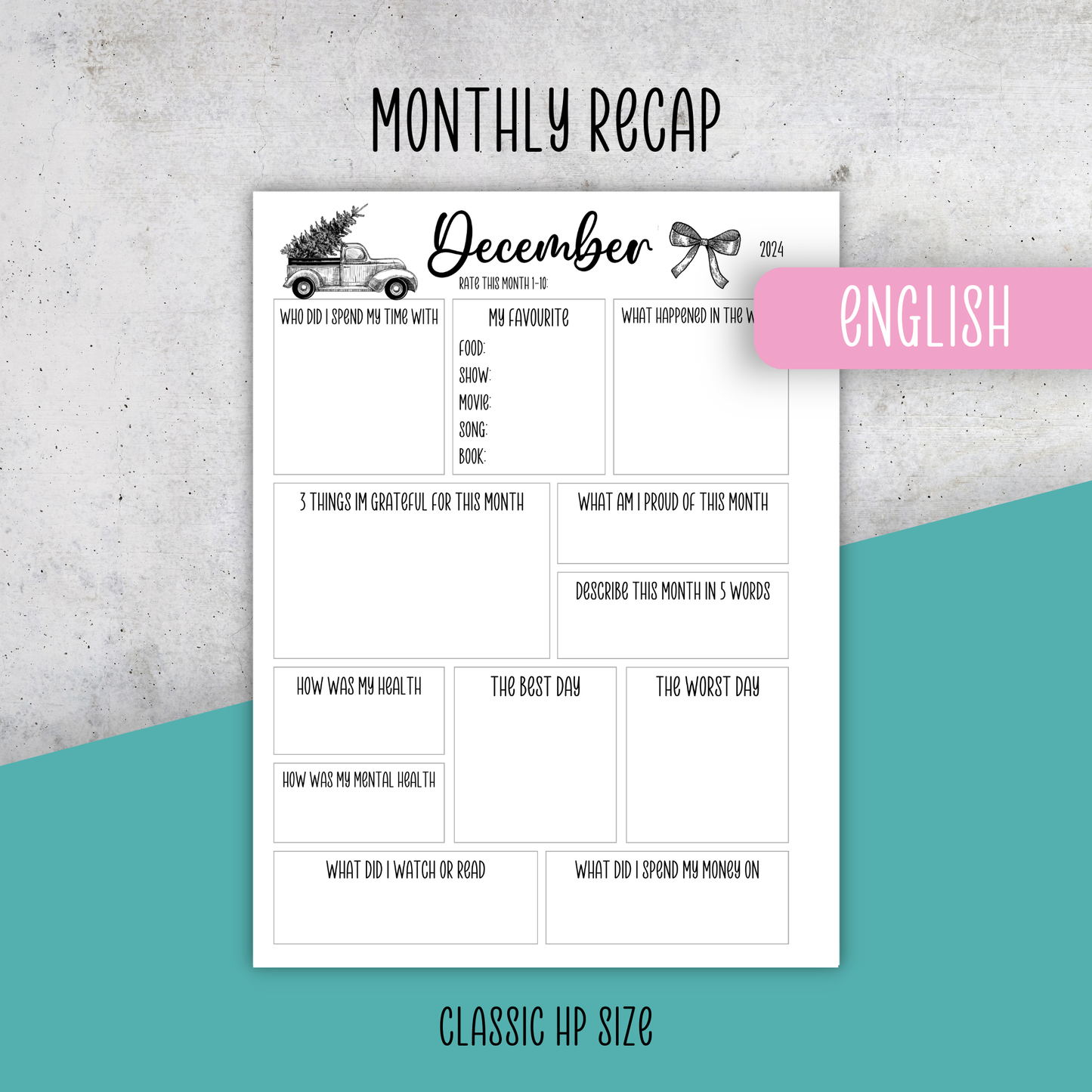 December 2024 Coloring, Classic Size Planner Insert