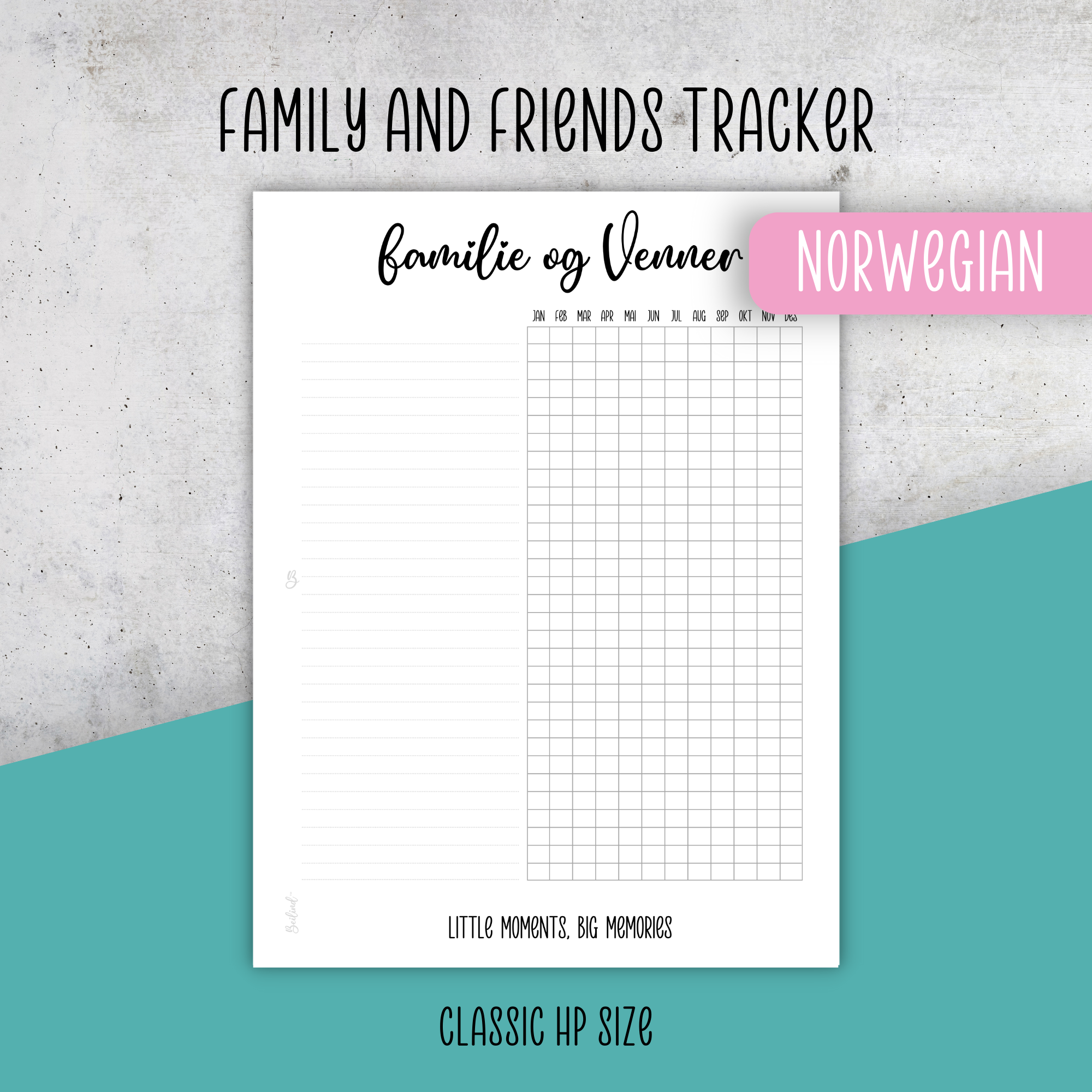 Family and Friends Tracker, Classic Size Insert