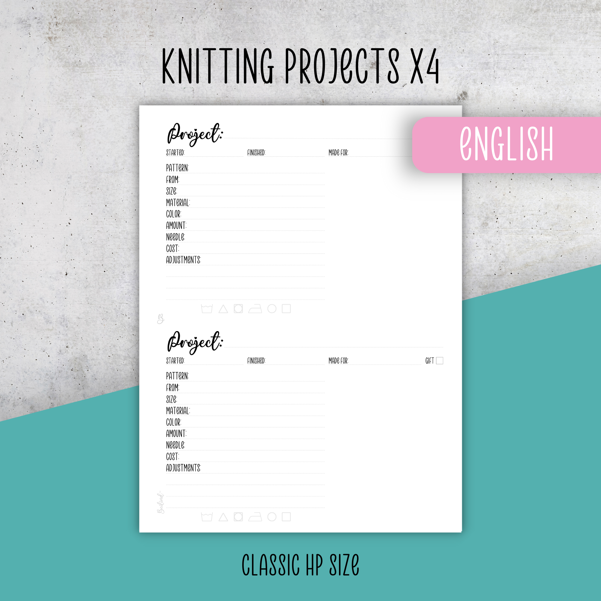 Knitting Projects x4, Classic Size Insert