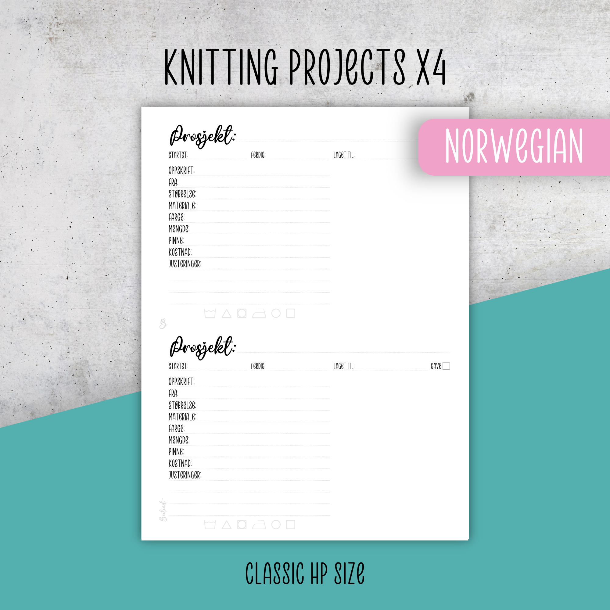 Knitting Projects x4, Classic Size Insert