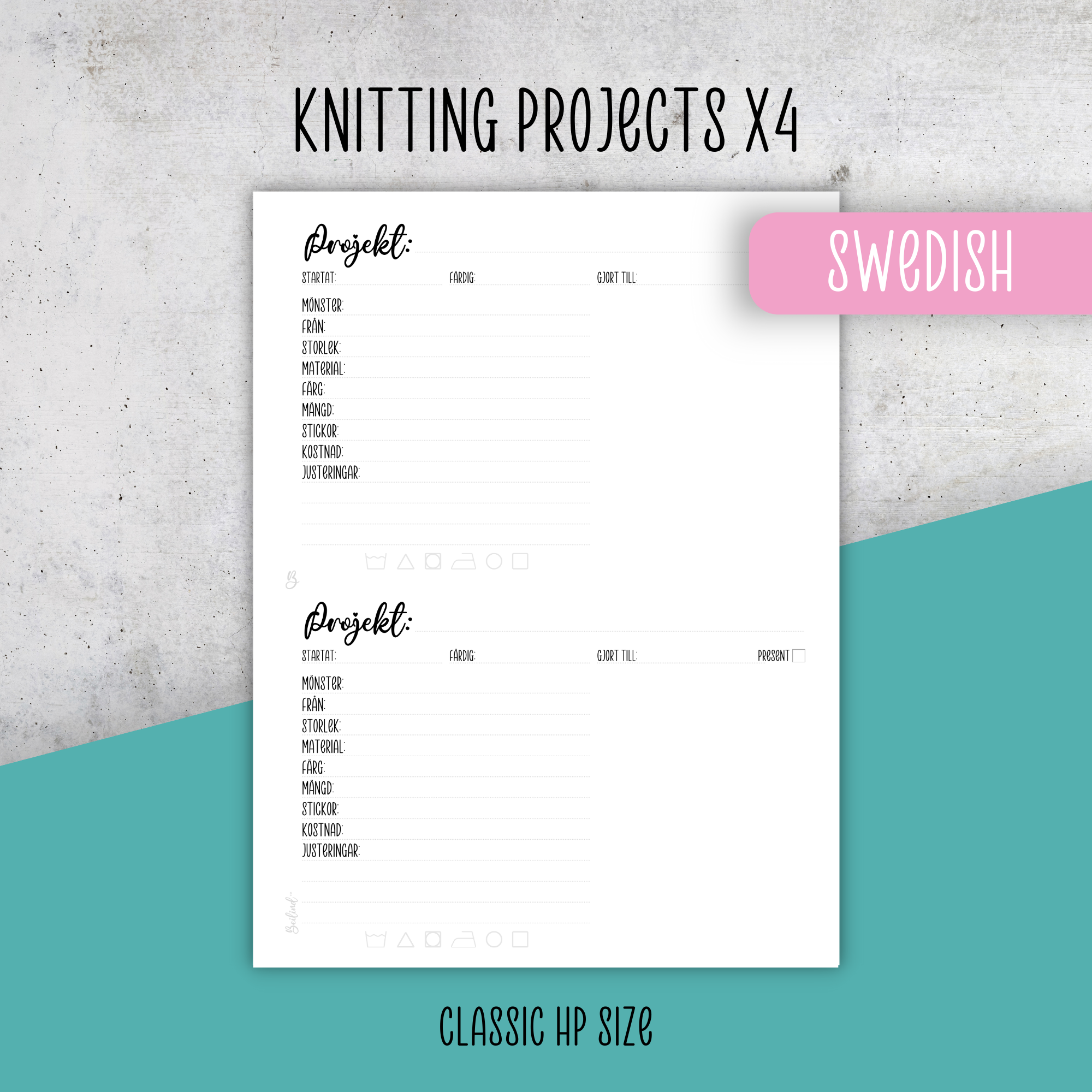 Knitting Projects x4, Classic Size Insert
