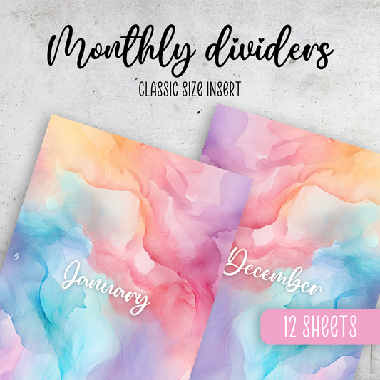 Pastel Ink Monthly Dividers, Classic Size Insert