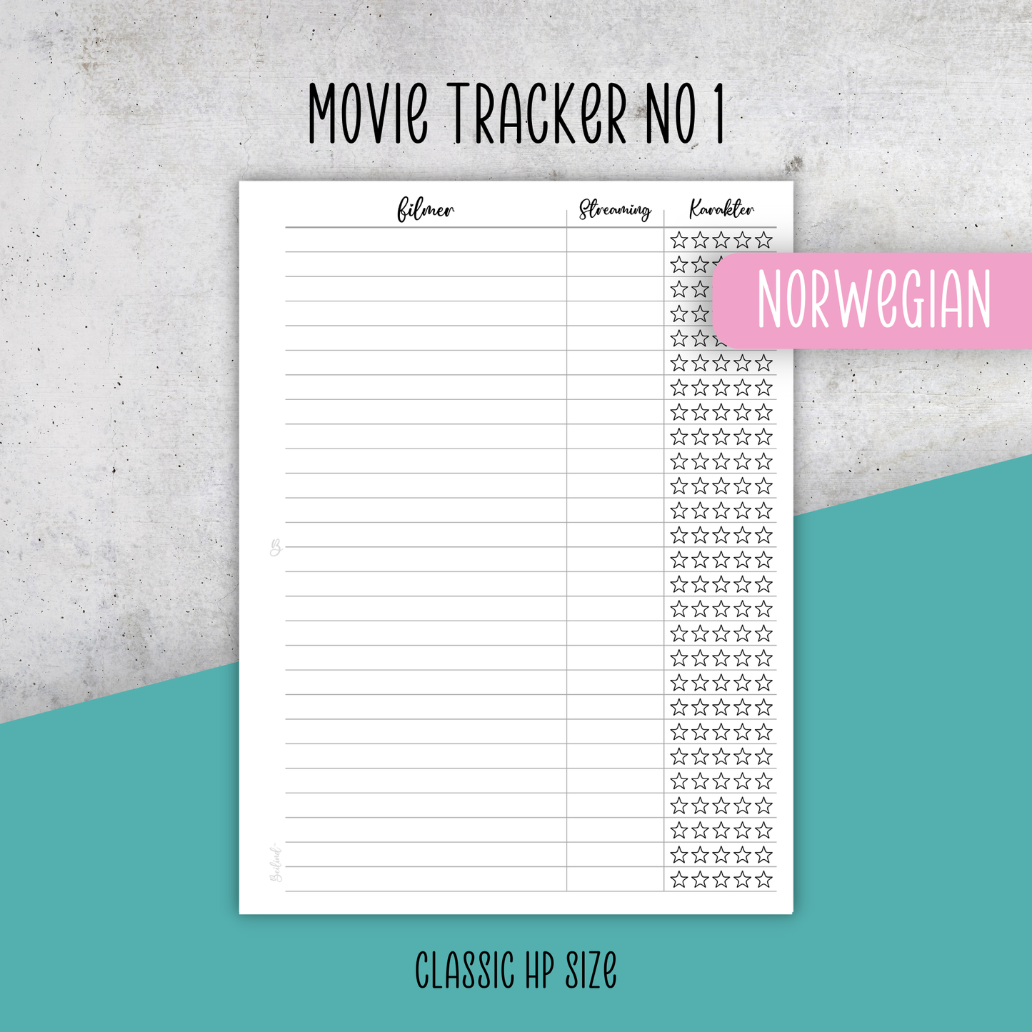 Movie Tracker No 1, Classic Size Insert