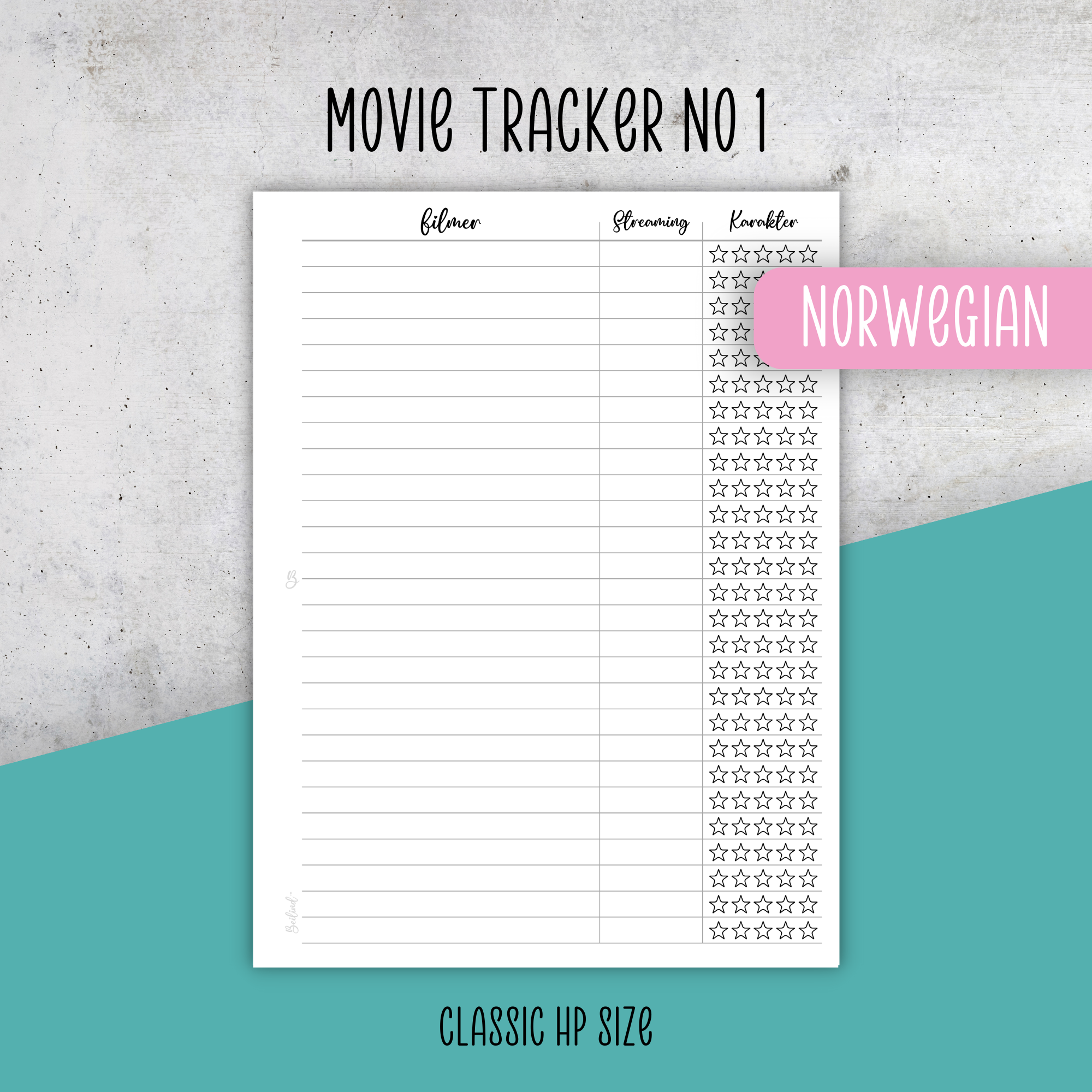 Movie Tracker No 1, Classic Size Insert