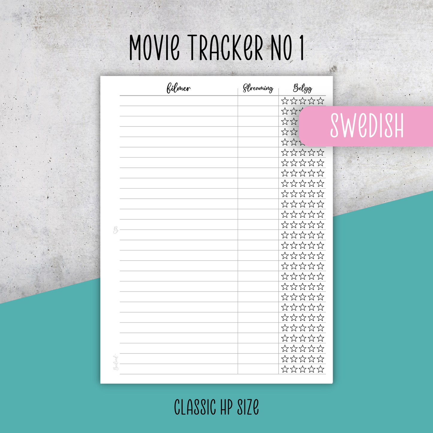 Movie Tracker No 1, Classic Size Insert