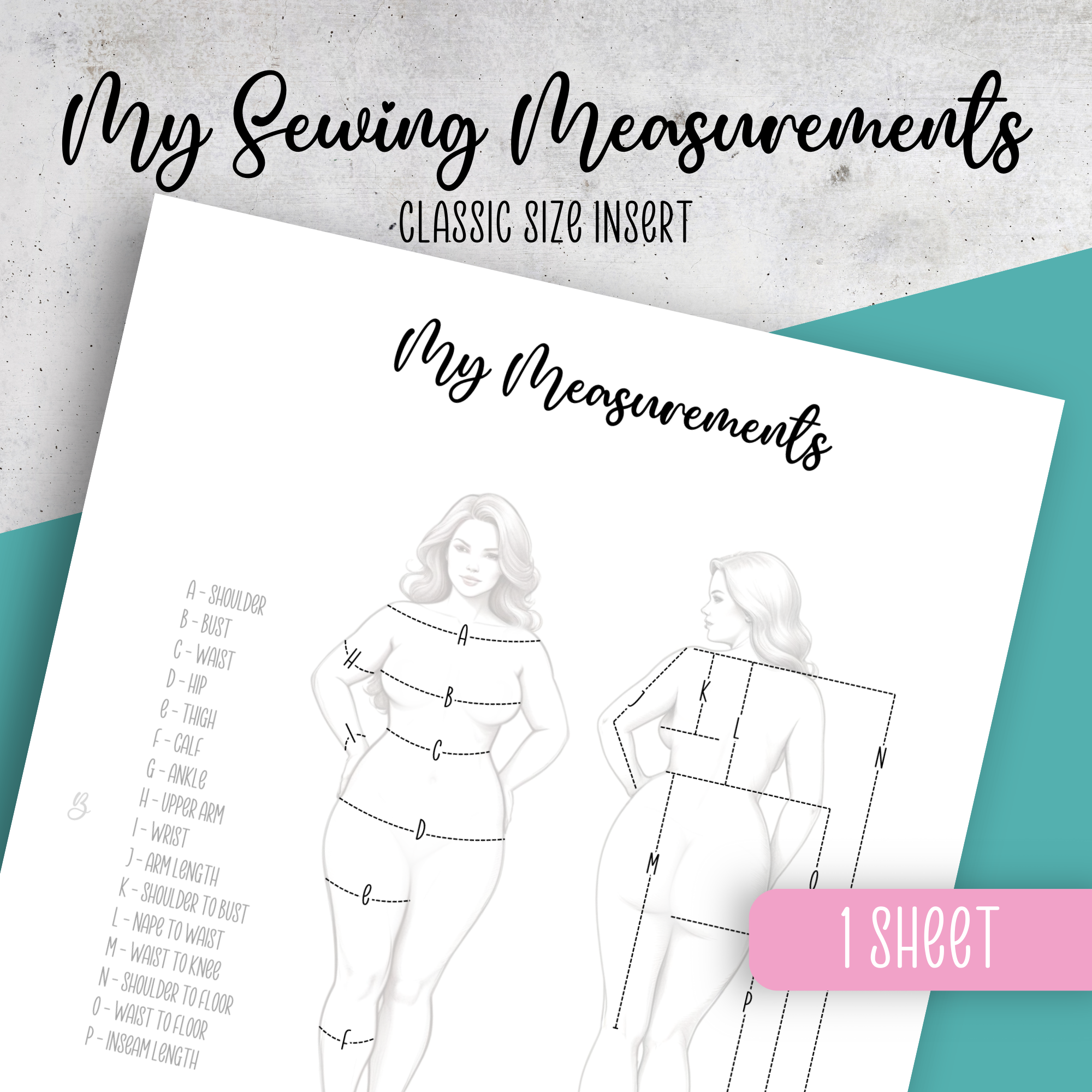 My Sewing Measurements, Classic Size Insert