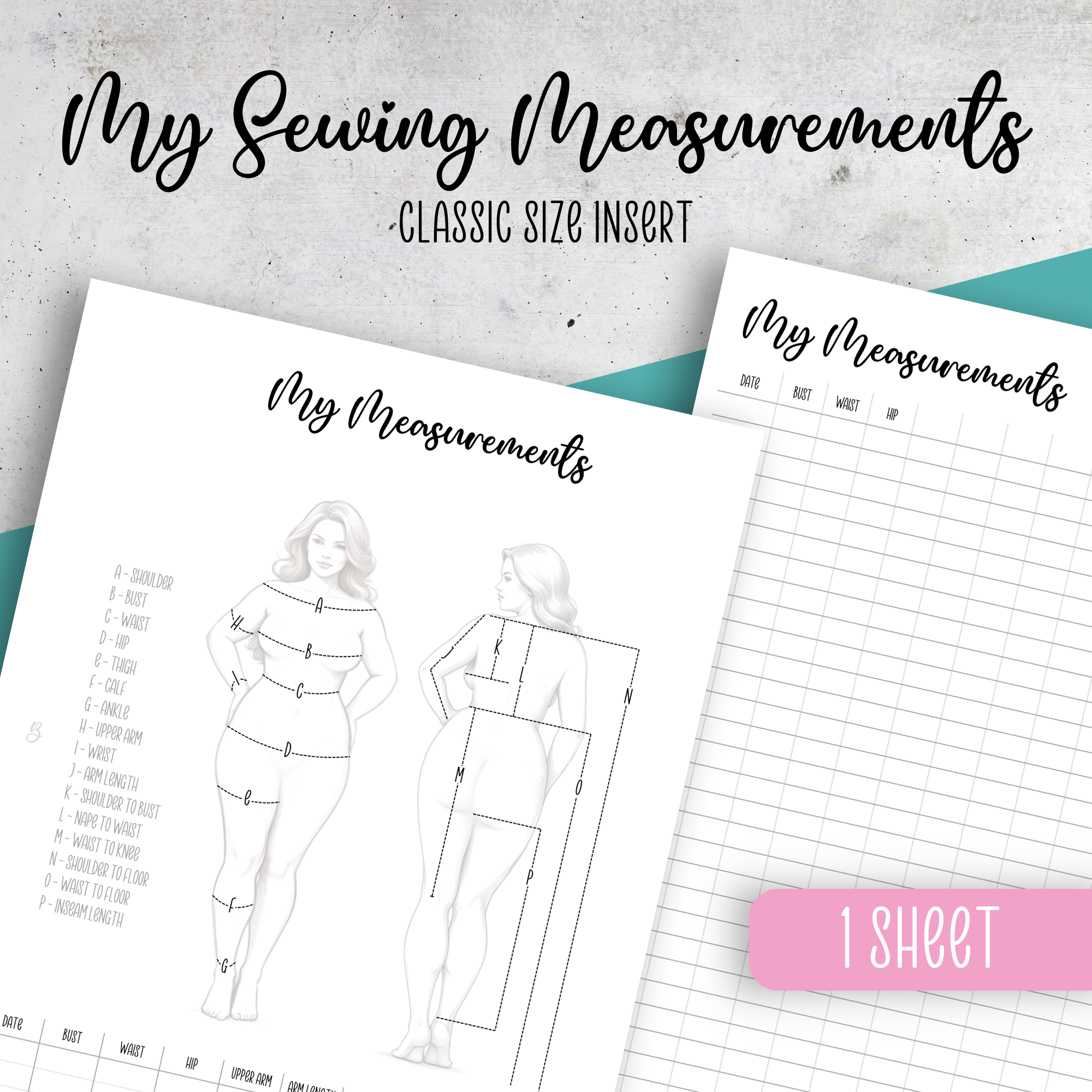 My Sewing Measurements, Classic Size Insert