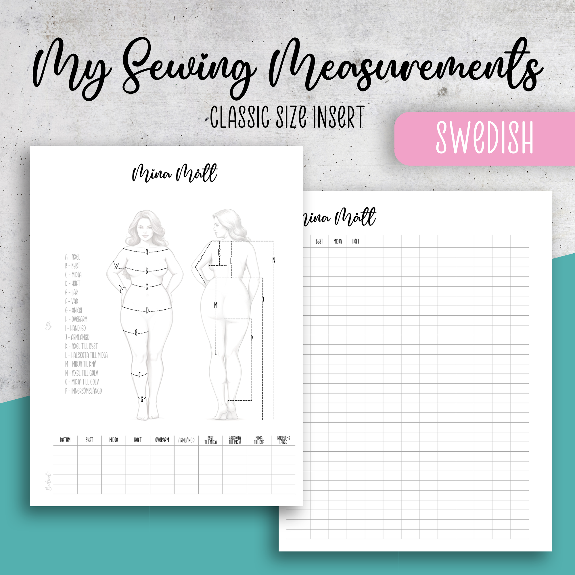 My Sewing Measurements, Classic Size Insert