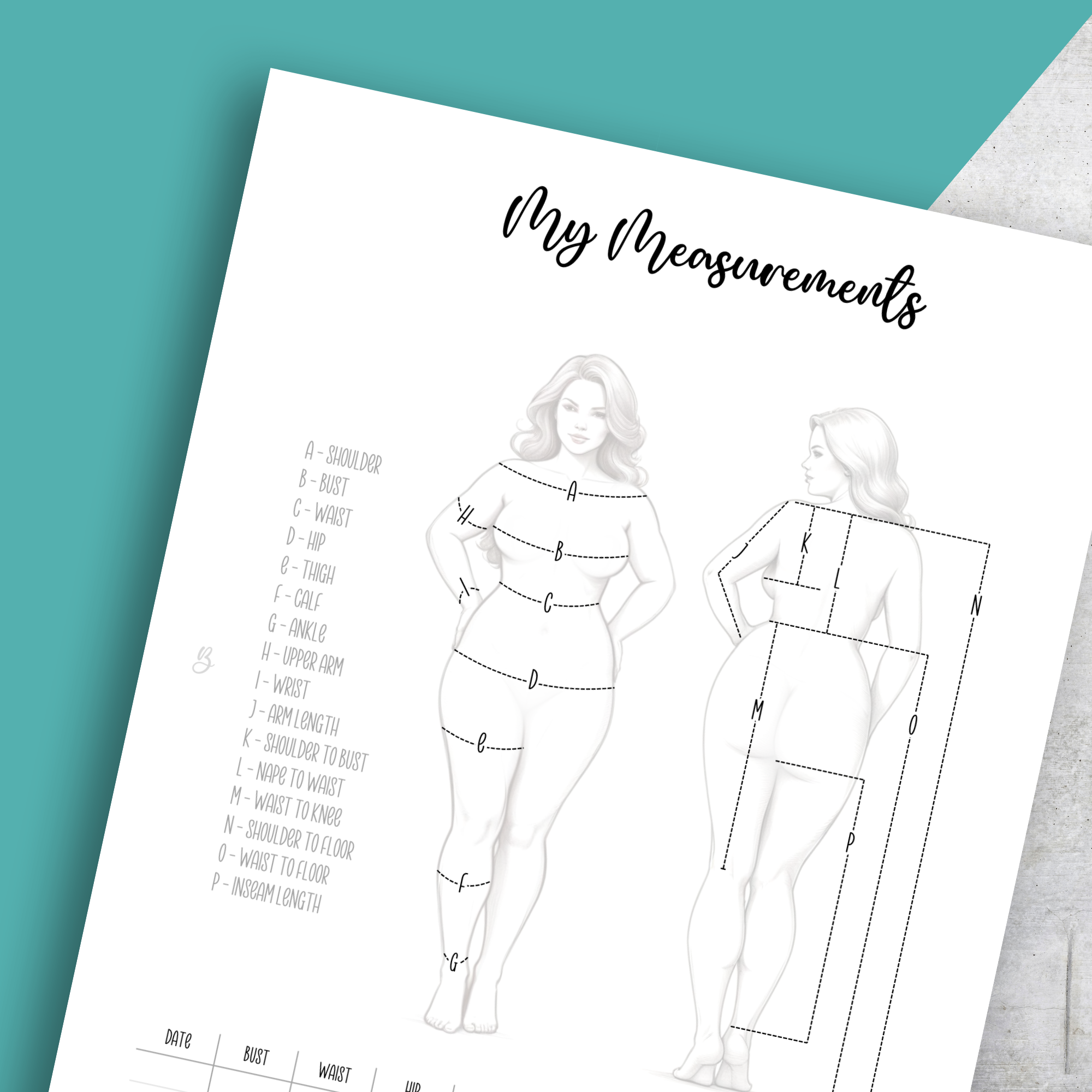 My Sewing Measurements, Classic Size Insert