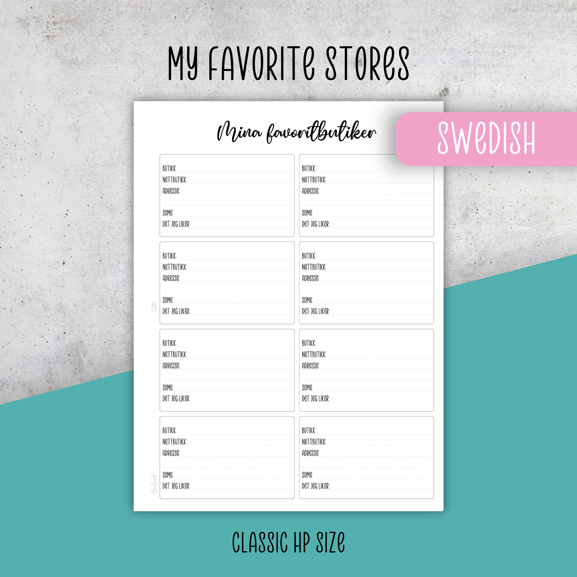 Favorite Shops, Classic Size Insert