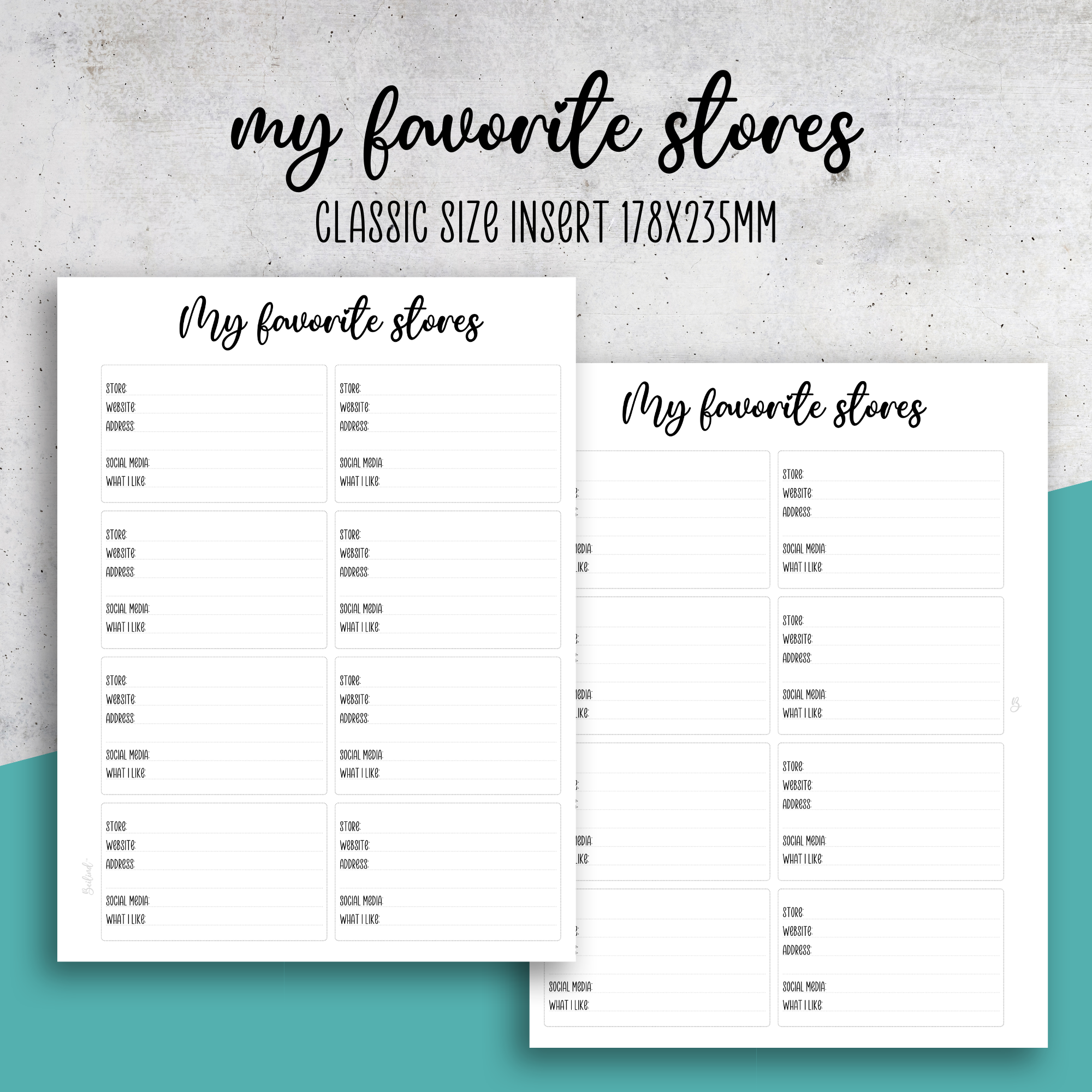 My Favorite Stores Insert