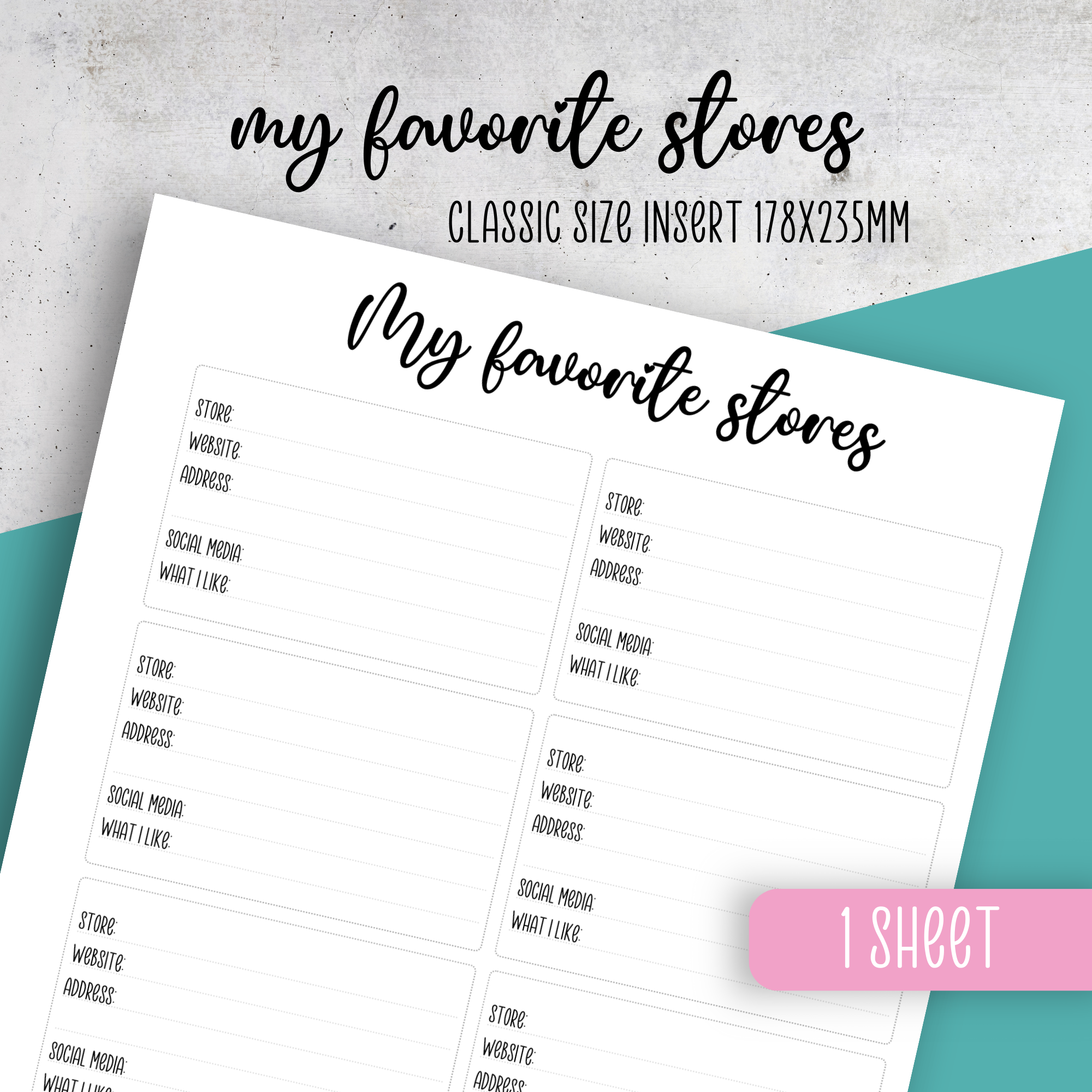 My Favorite Stores Insert