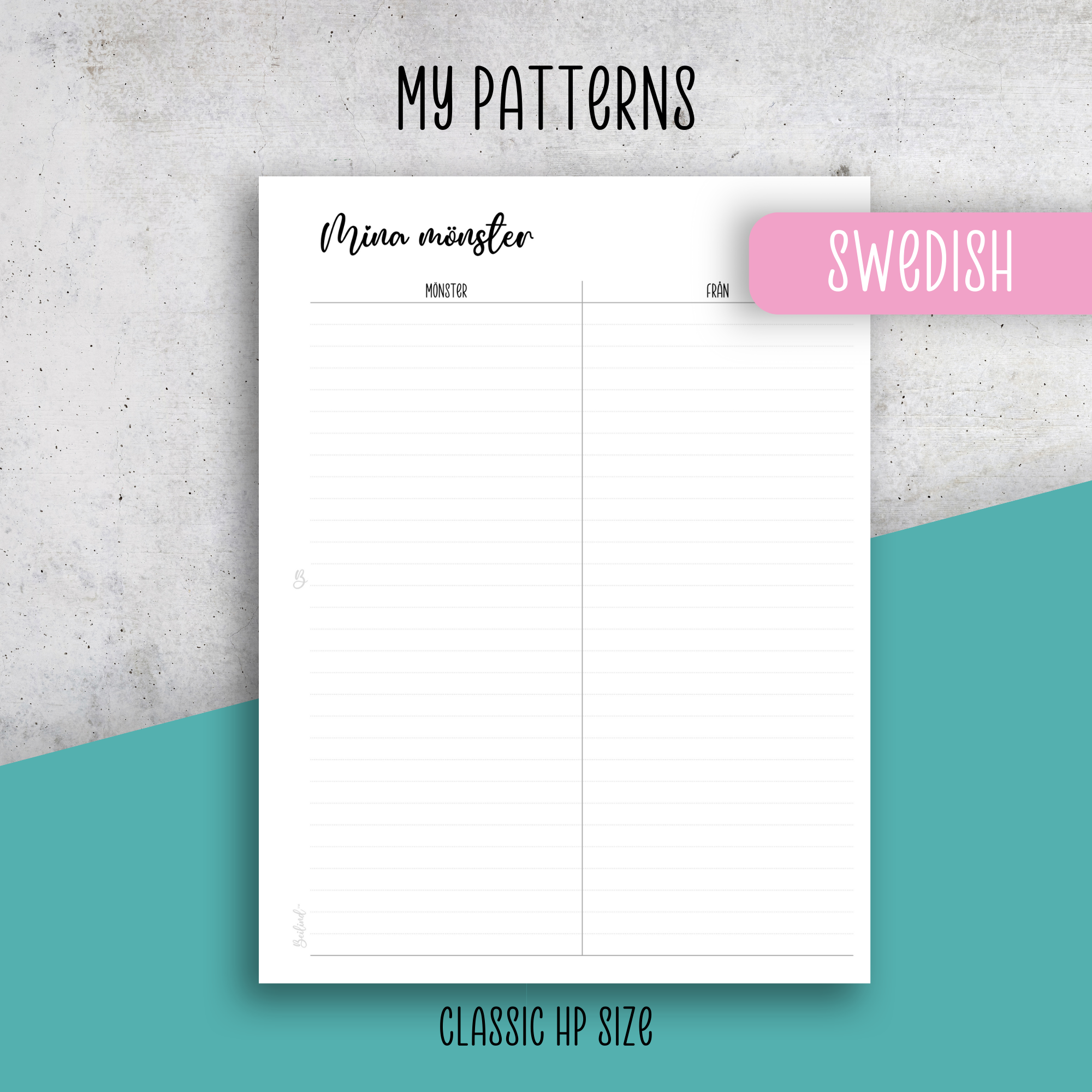 My Patterns, Classic Size Insert