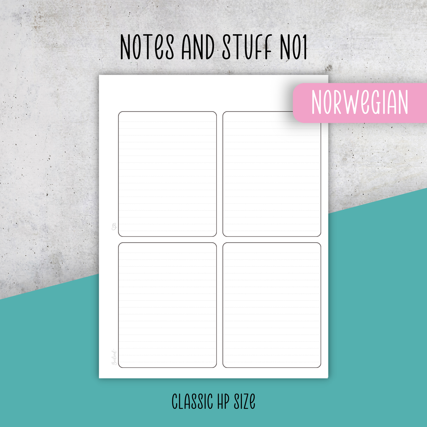 Note Page 4 boxes, Classic Size Insert