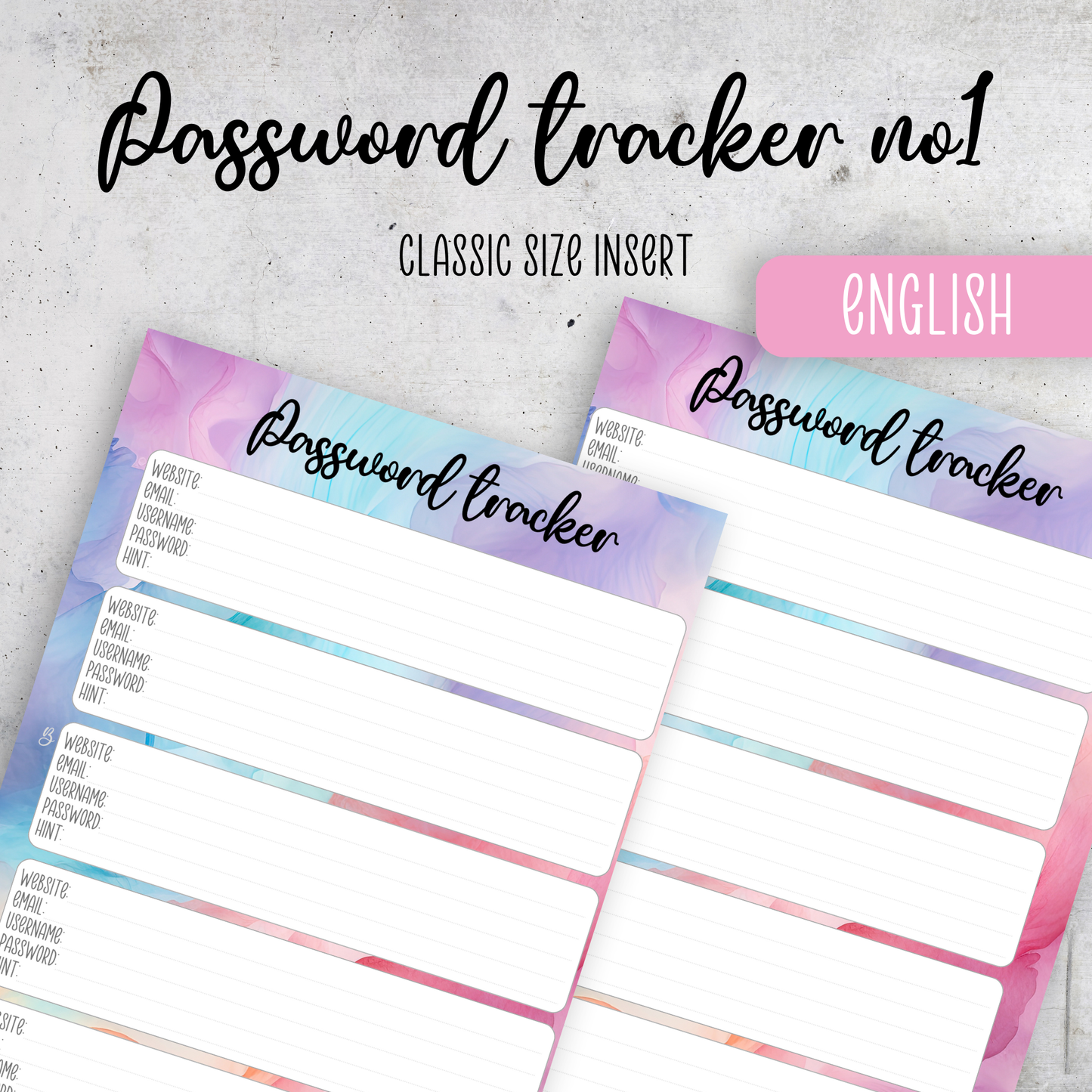 Password Tracker Pastel Ink, Classic Size Insert