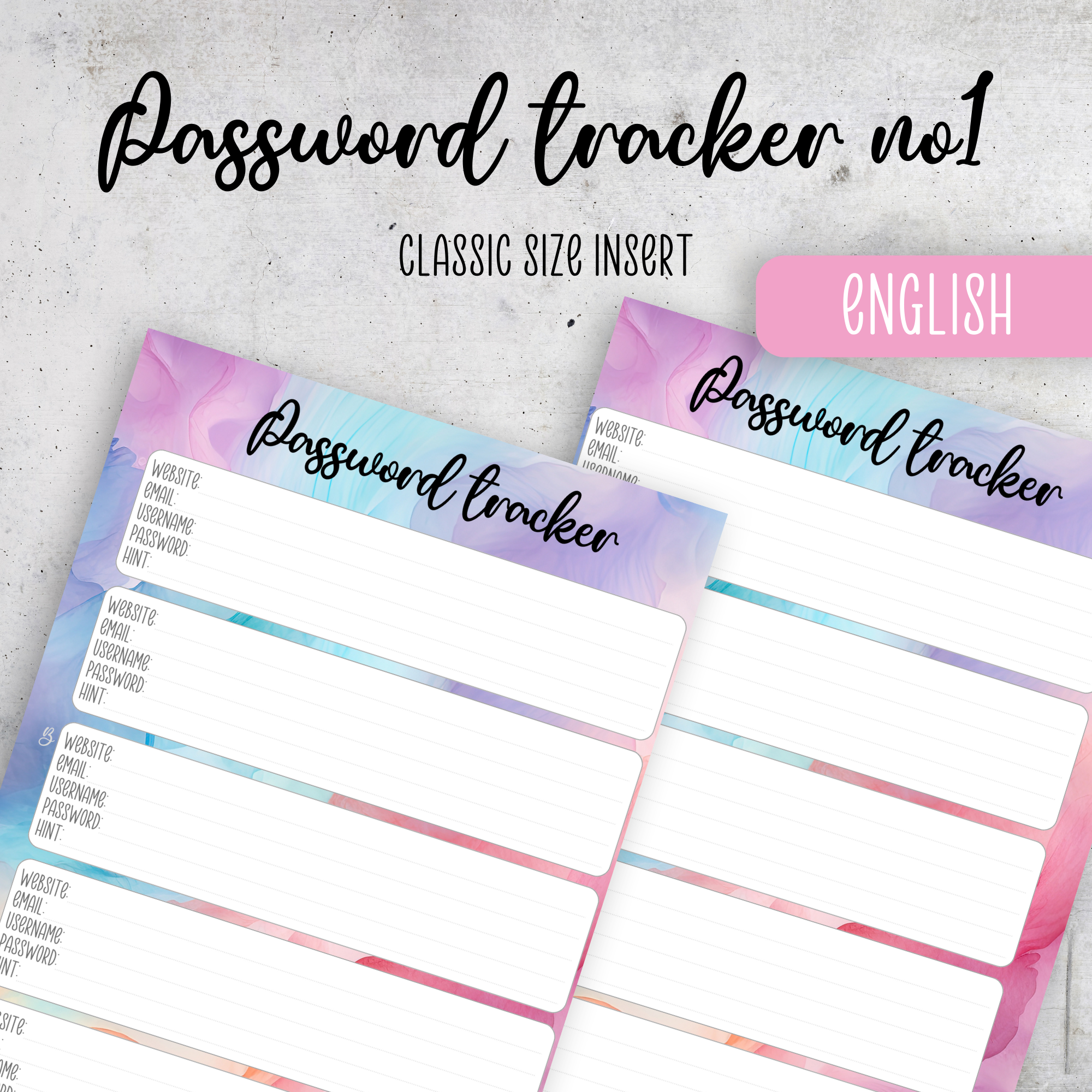 Password Tracker Pastel Ink, Classic Size Insert