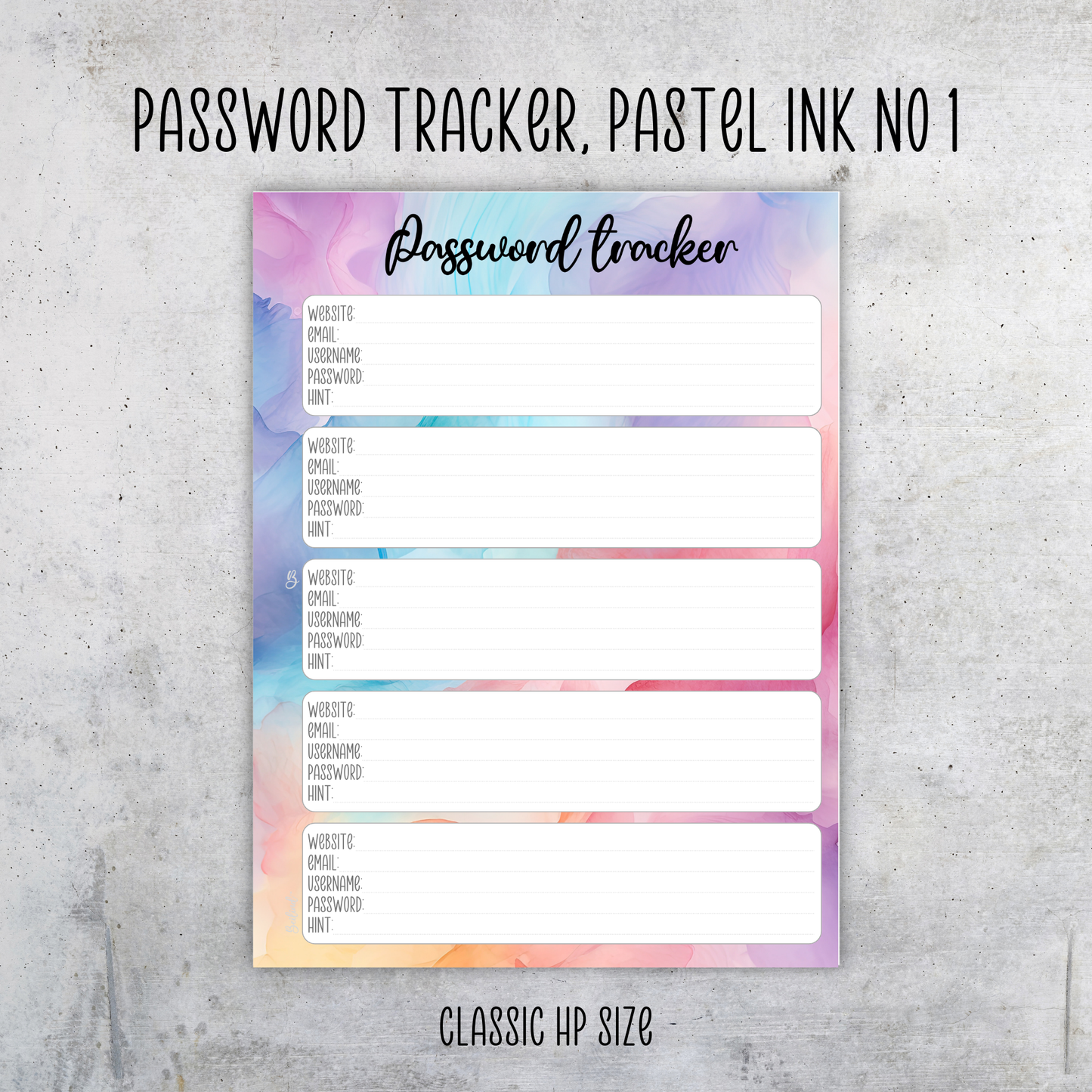 Password Tracker Pastel Ink, Classic Size Insert