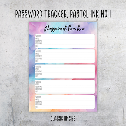 Password Tracker Pastel Ink, Classic Size Insert