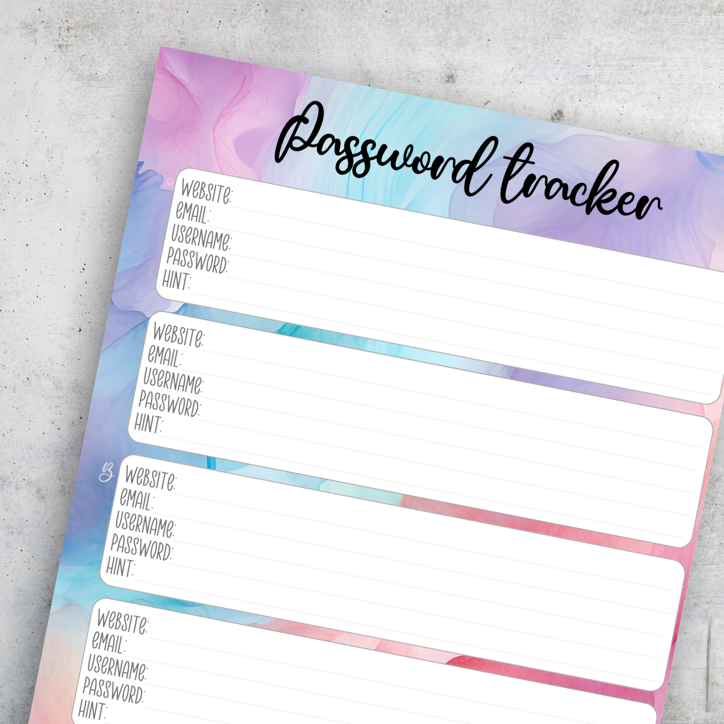 Password Tracker Pastel Ink, Classic Size Insert