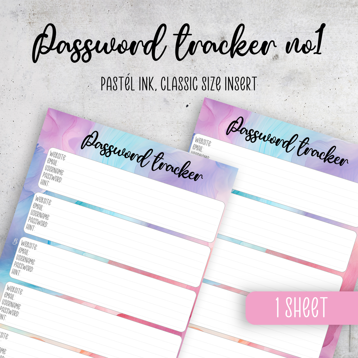 Password Tracker Pastel Ink, Classic Size Insert