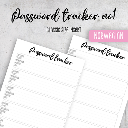 Password Tracker, Classic Size Insert