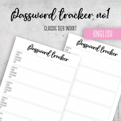 Password Tracker, Classic Size Insert