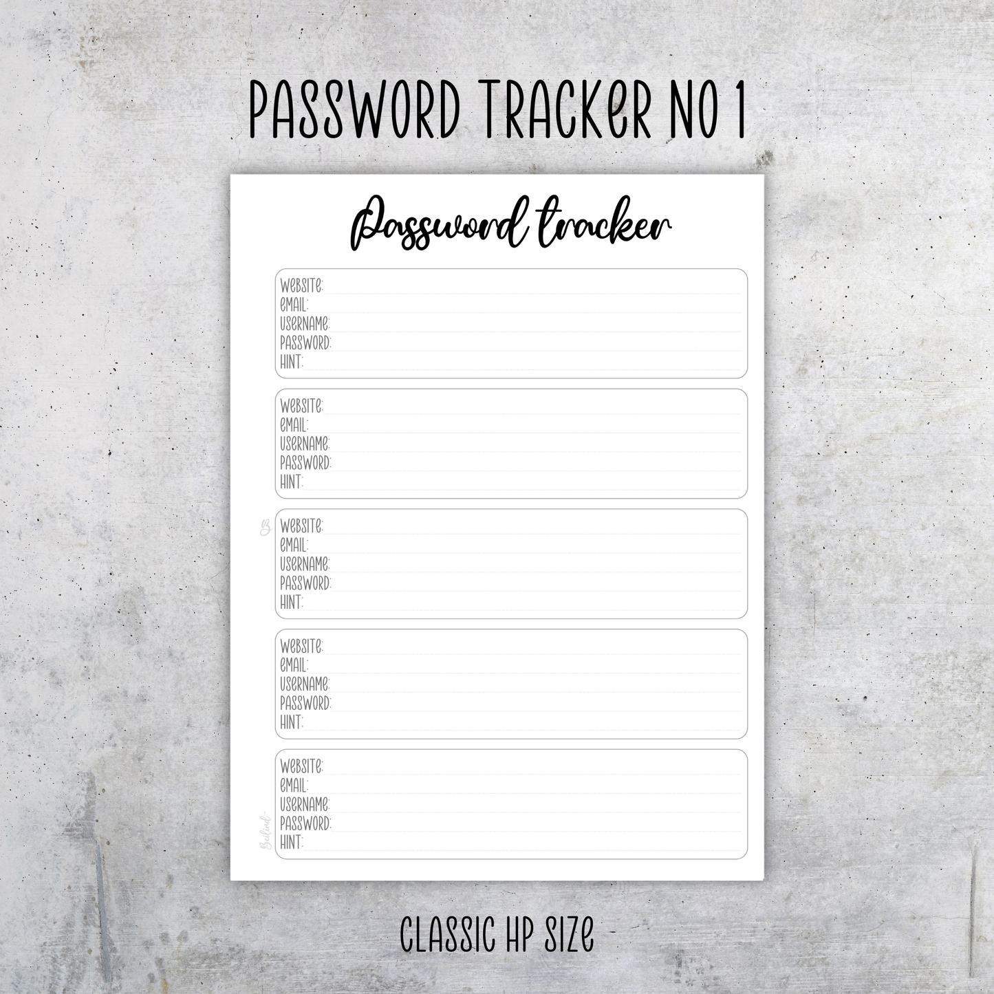 Password Tracker, Classic Size Insert