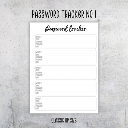 Password Tracker, Classic Size Insert