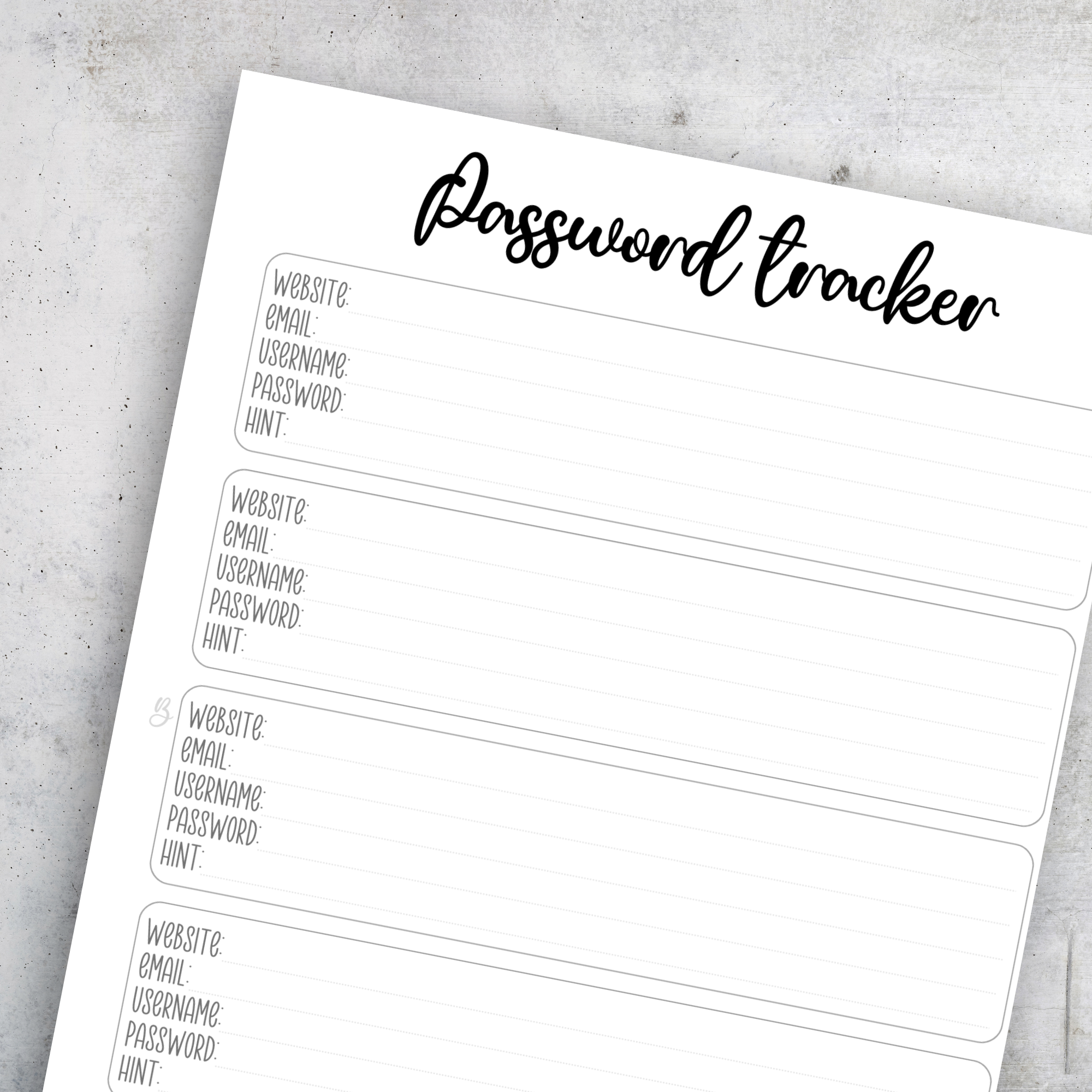 Password Tracker, Classic Size Insert