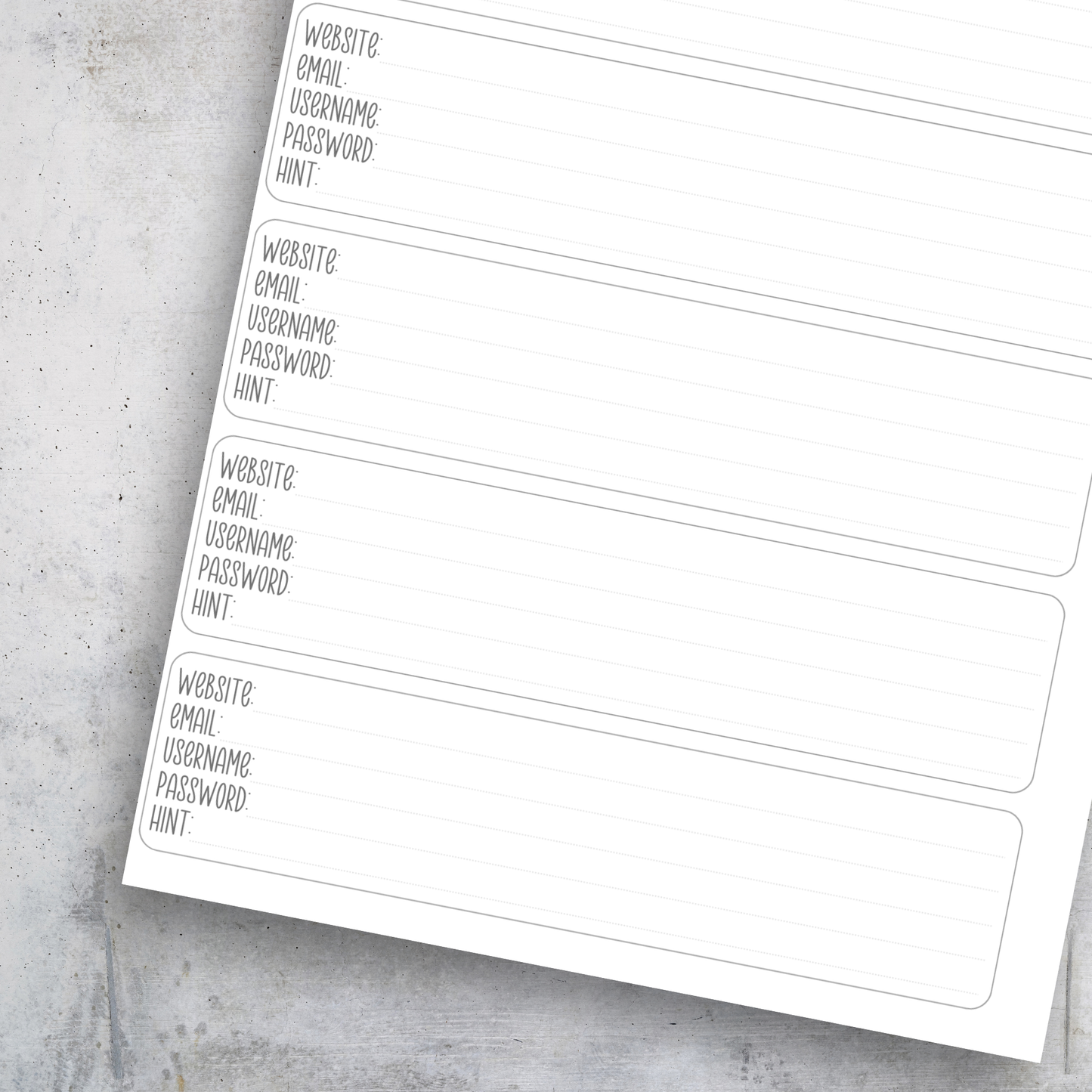 Password Tracker, Classic Size Insert