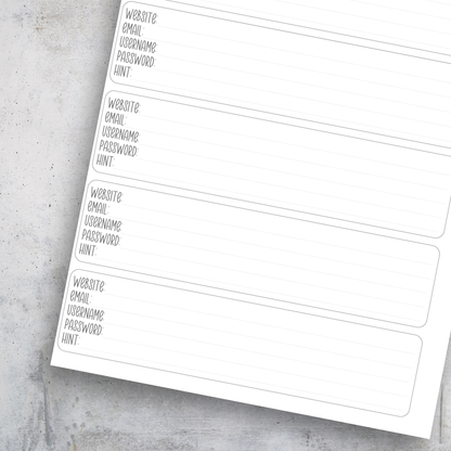 Password Tracker, Classic Size Insert