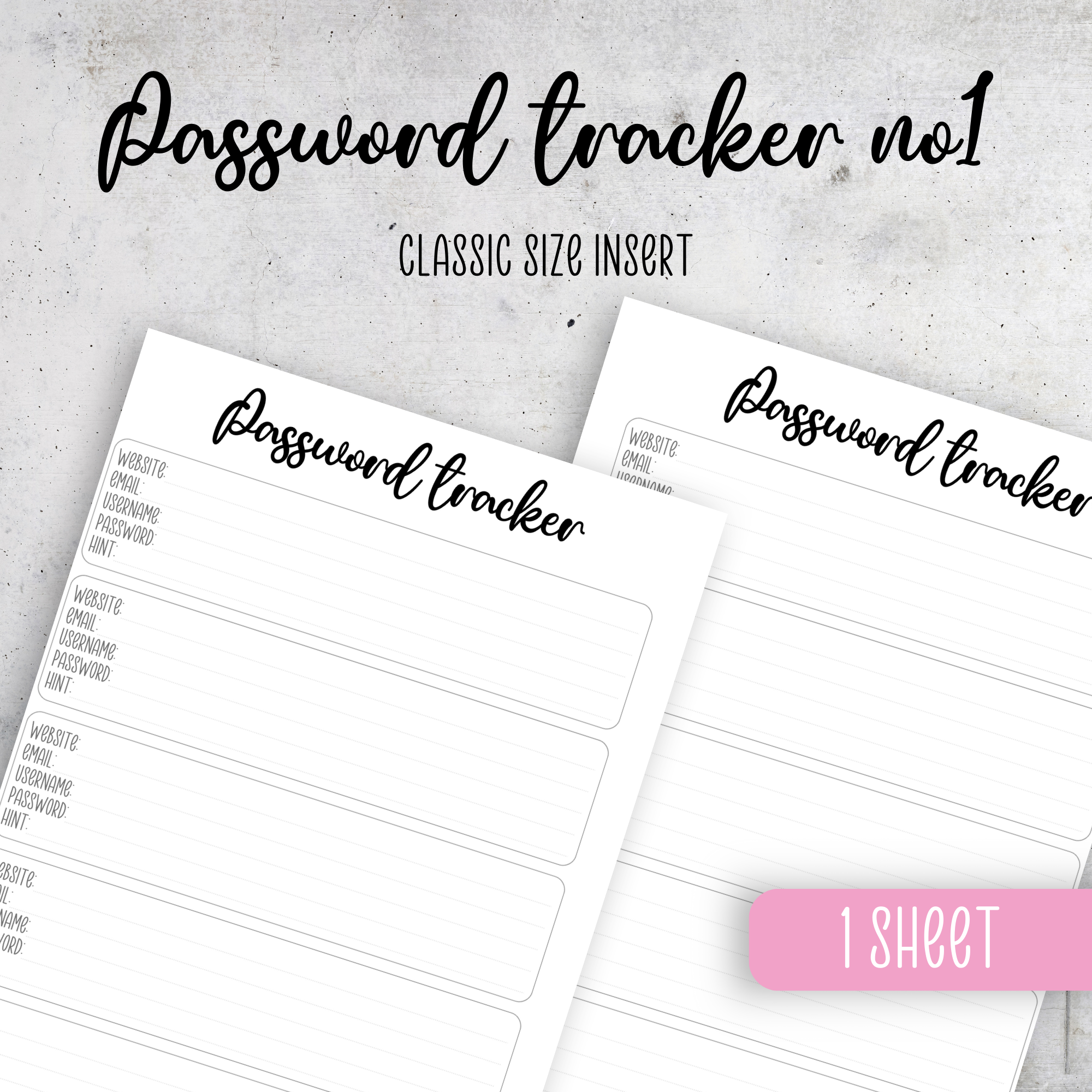 Password Tracker, Classic Size Insert