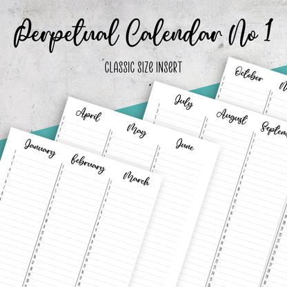 Perpetual Calendar No 1, Classic Size Insert