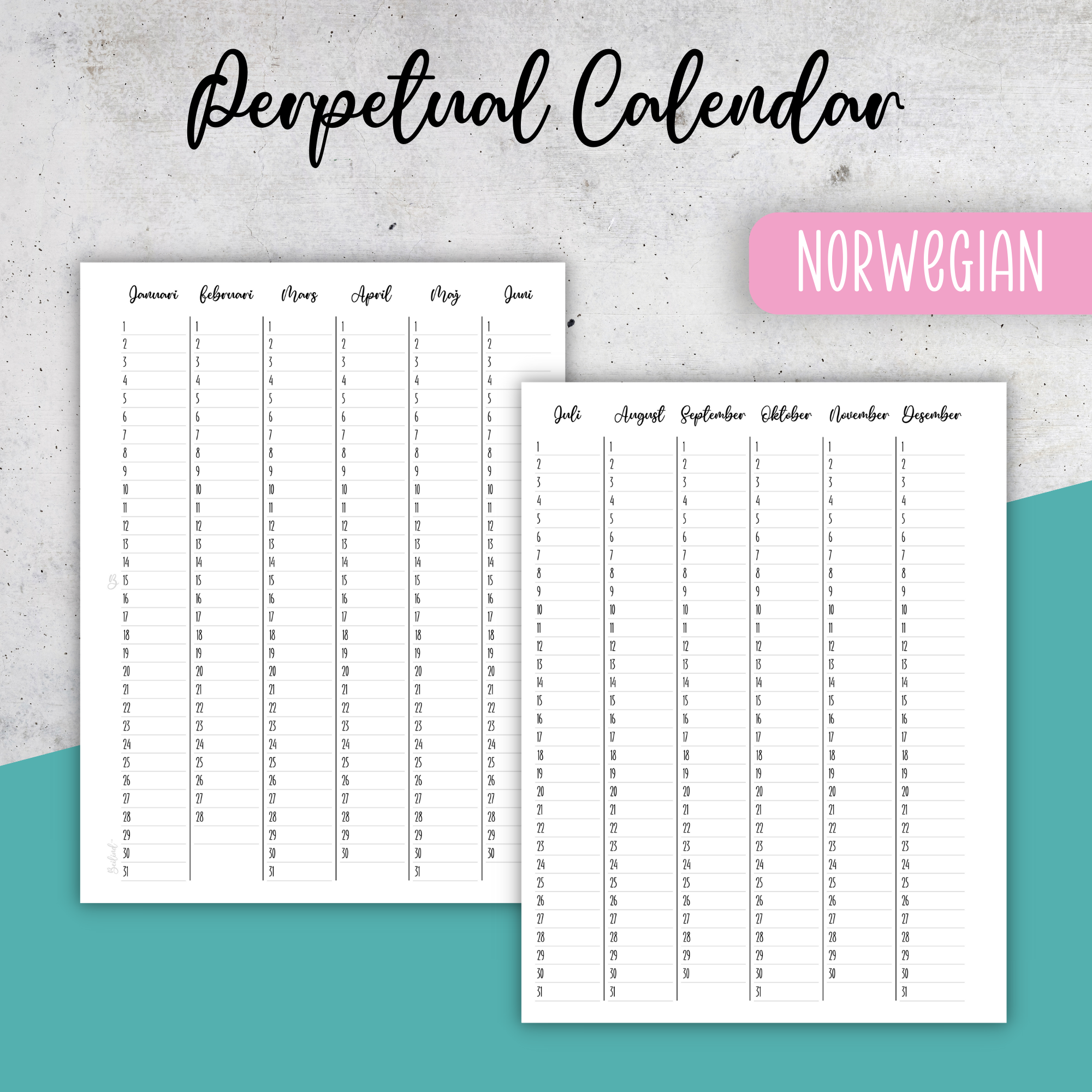 Perpetual Calendar No 2, Classic Size Insert