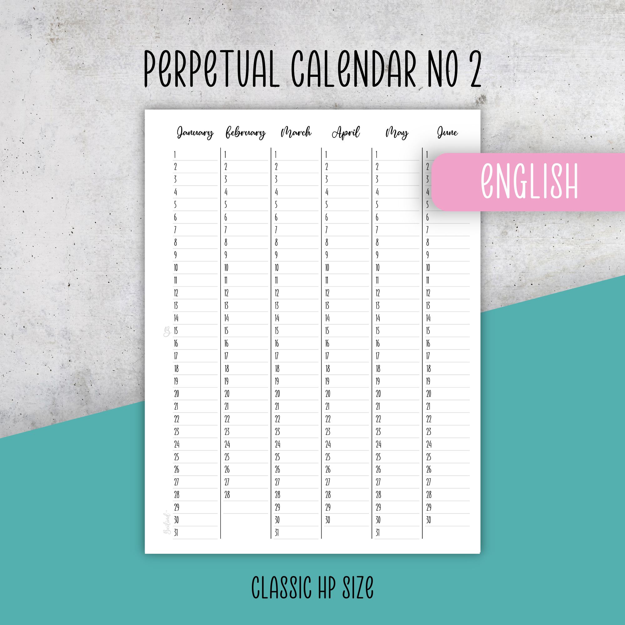 Perpetual Calendar No 2, Classic Size Insert