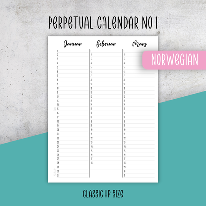 Perpetual Calendar No 1, Classic Size Insert