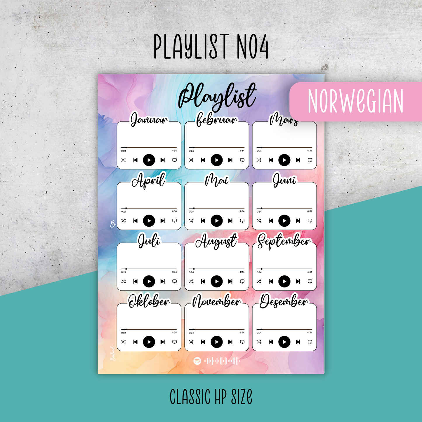 Playlist No4, Pastel Ink, Classic Size Insert