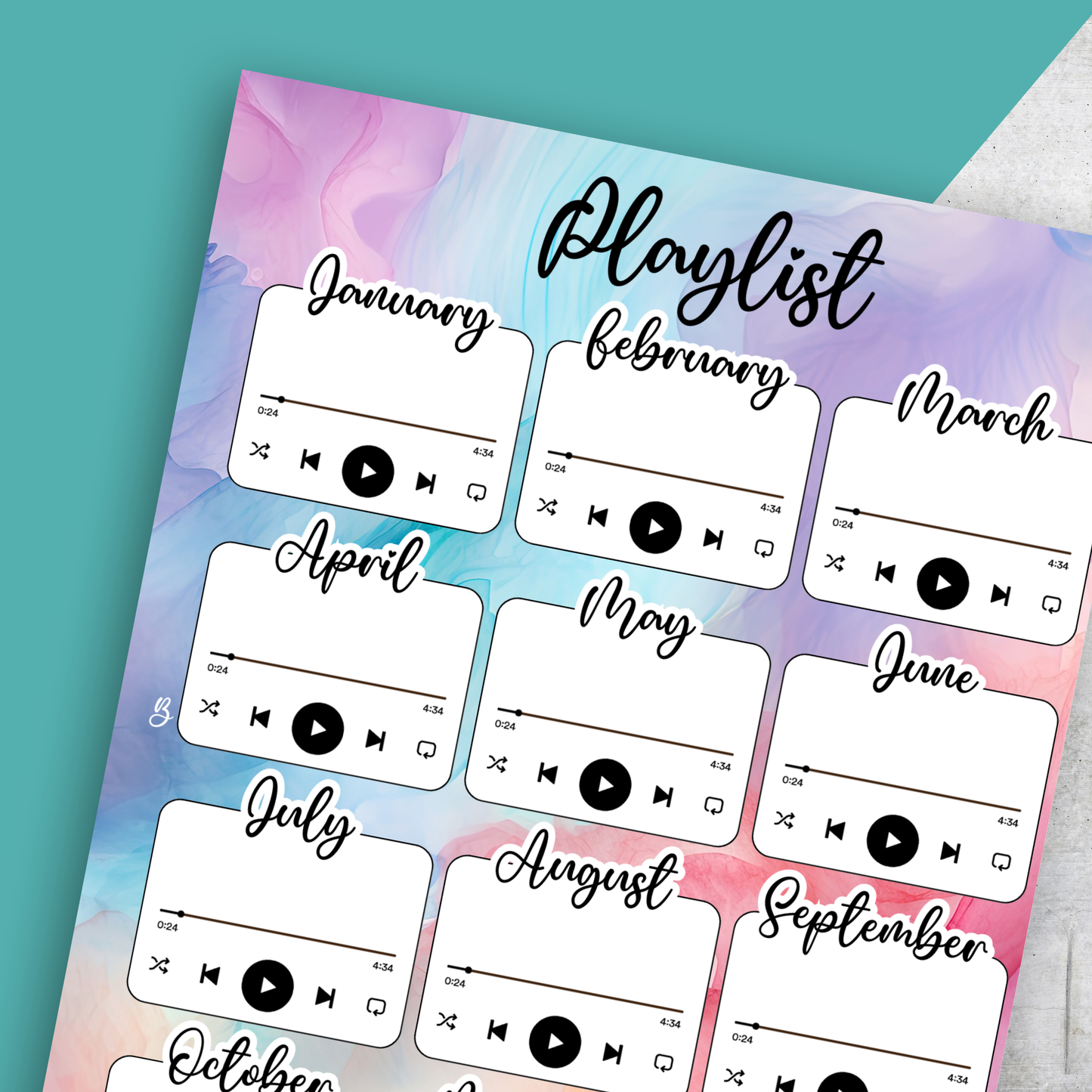 Playlist No4, Pastel Ink, Classic Size Insert