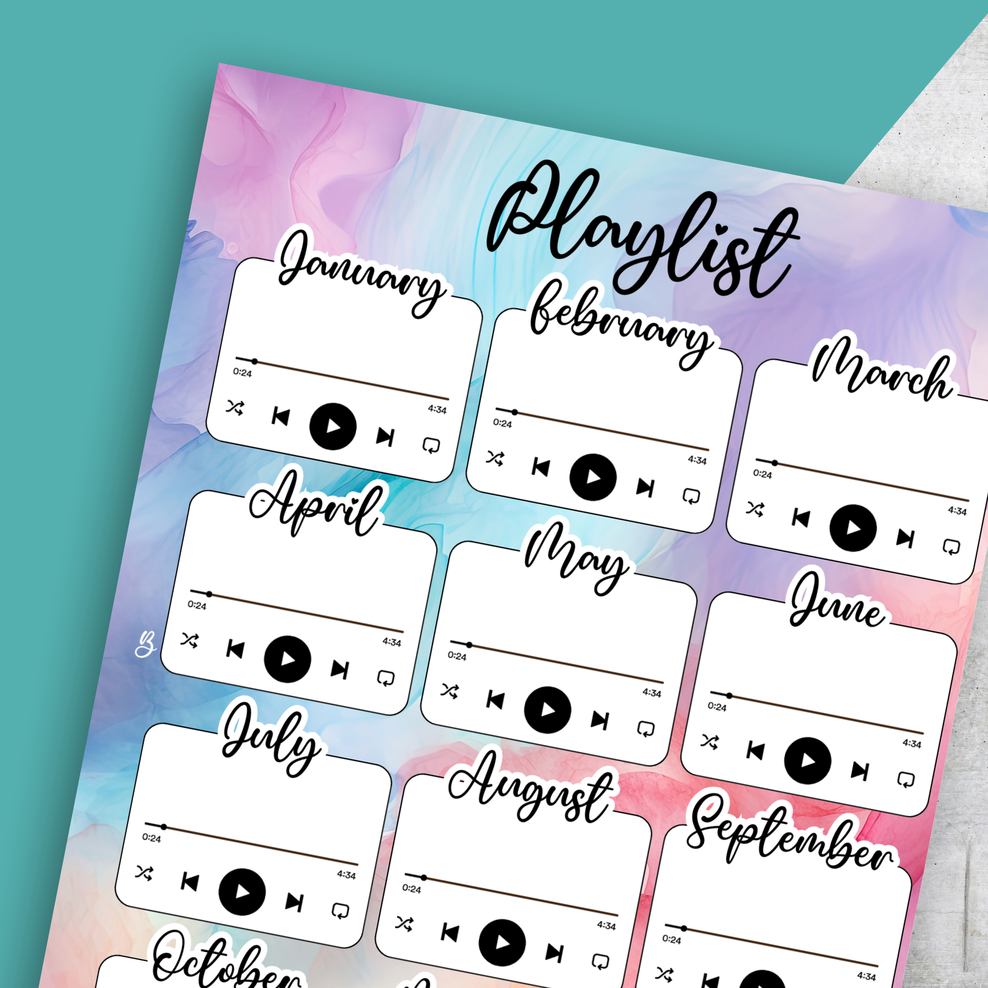 Playlist No4, Pastel Ink, Classic Size Insert
